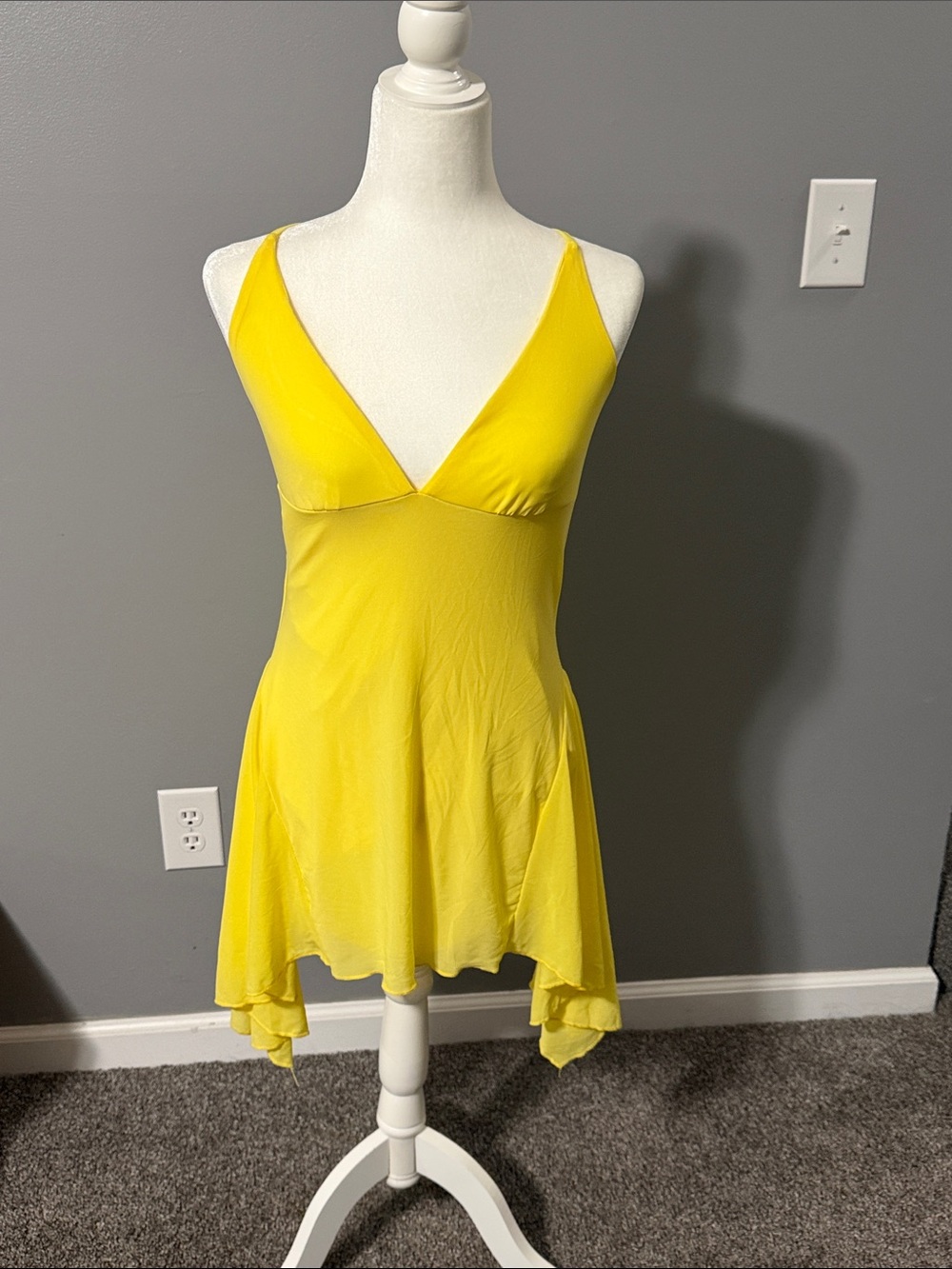 SHEIN Bright Yellow Asymmetrical V-Neck Spaghetti Strap Dress